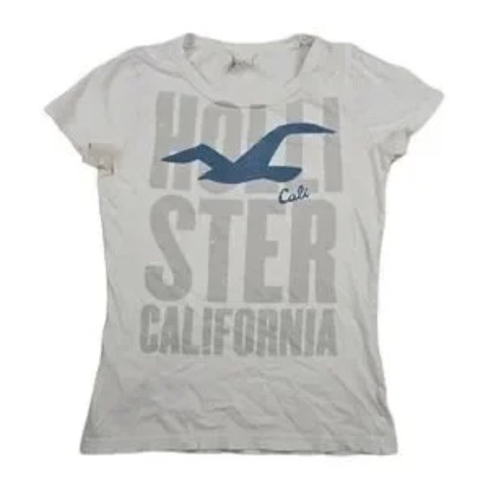 Hollister Cream Tee with Blue Logo